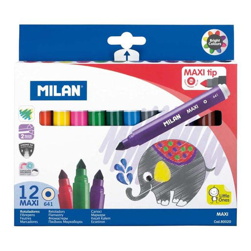 Milan Markers Conic Tip Maxi Pack 12 Assorted Colours-Officecentre