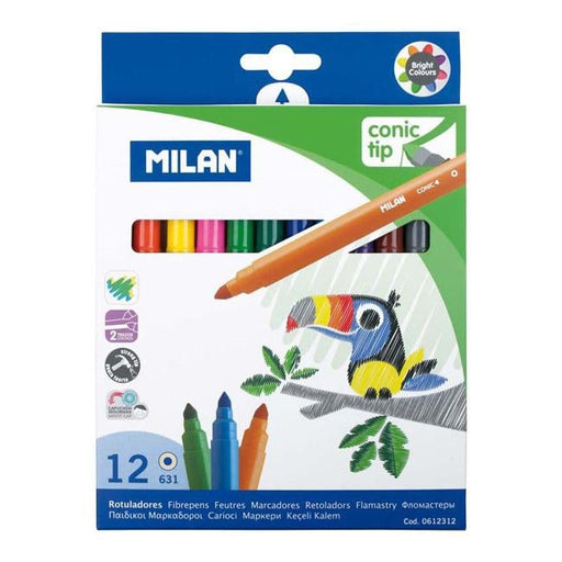 Milan Markers Conic Tip Pack 12 Assorted Colours-Officecentre
