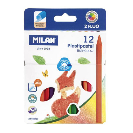Milan Plastipastel Triangular Pack 12 Assorted Colours-Officecentre