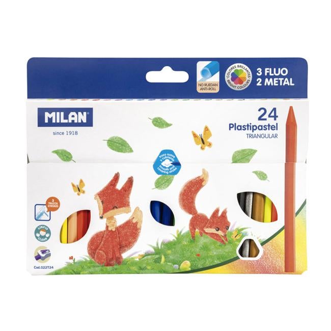 Milan Plastipastel Triangular Pack 24 Assorted Colours-Officecentre