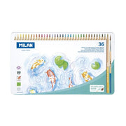 Milan Water Soluble Coloured Hexagonal Pencils Pack 36 Metal Box-Officecentre