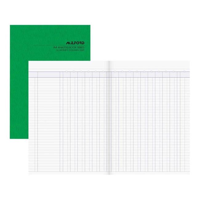 Milford A4 16 Money Column 26 Leaf Limp Analysis Book-Officecentre