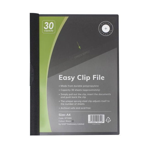 OSC Clip Easy File A4 Black 30 Sheet-Officecentre