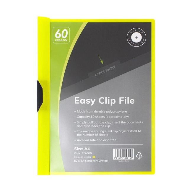 OSC Clip Easy File A4 Green 60 Sheet-Officecentre