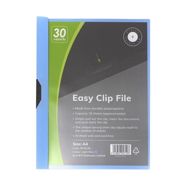 OSC Clip Easy File A4 Light Blue 30 Sheet-Officecentre