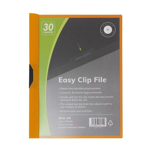 OSC Clip Easy File A4 Orange 30 Sheet-Officecentre