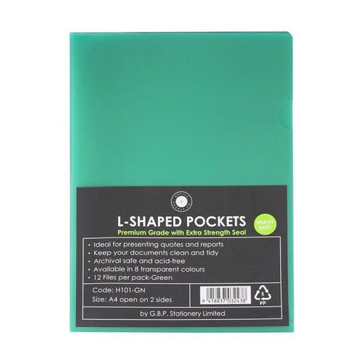 OSC L Shaped Pockets A4 Green Pack 12-Officecentre