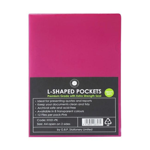 OSC L Shaped Pockets A4 Pink Pack 12-Officecentre