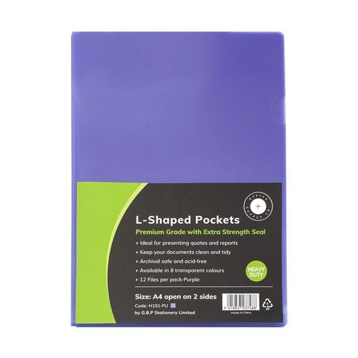 OSC L Shaped Pockets A4 Purple Pack 12-Officecentre