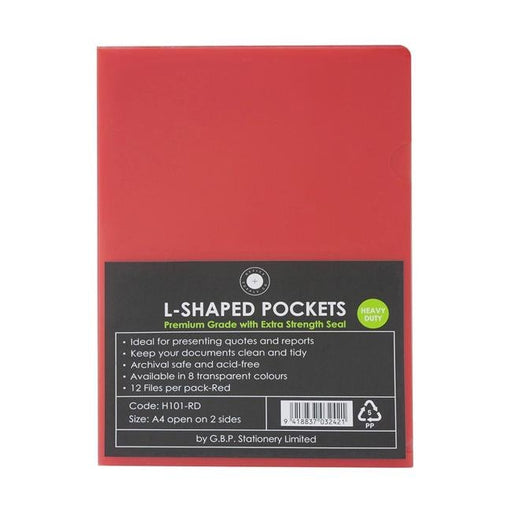 OSC L Shaped Pockets A4 Red Pack 12-Officecentre