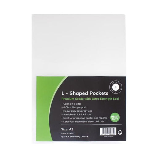 OSC L Shaped Pockets Heavy Duty A3 Clear Pack of 6-Officecentre