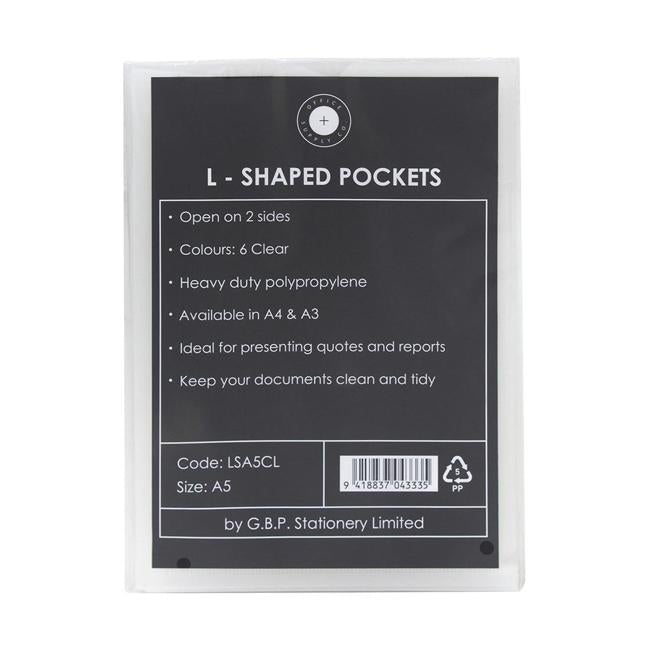 OSC L Shaped Pockets Heavy Duty A5 Clear Pack 6-Officecentre