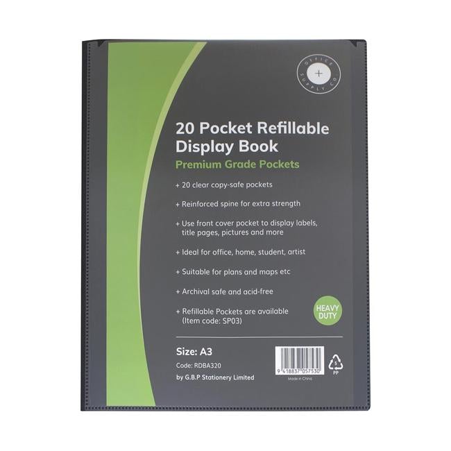 OSC Refillable Display Book A3 20 Pocket Black-Officecentre