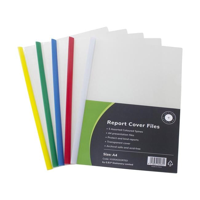 OSC Report Cover Clear A4 Assorted Spine Pack of 5-Officecentre