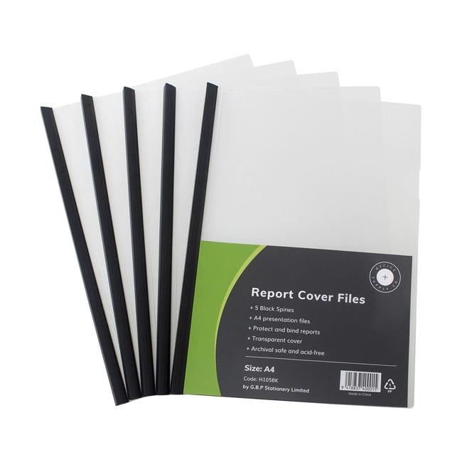 OSC Report Cover Clear A4 Black Spine Pack 5-Officecentre