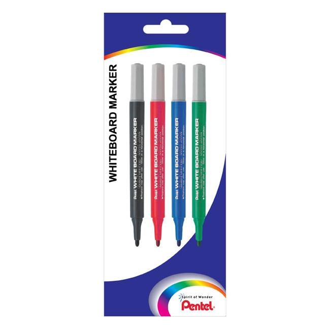 Pentel whiteboard marker small barrel mw5s 1.3mm assorted pack 4 h/s-Officecentre