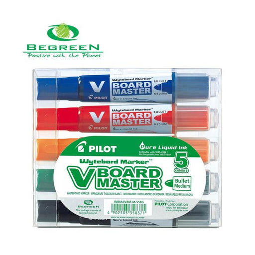 Pilot BeGreen V Board Whiteboard Marker Bullet Asstd. 5Pk (WBMA-VBM-M-S5BG)-Officecentre