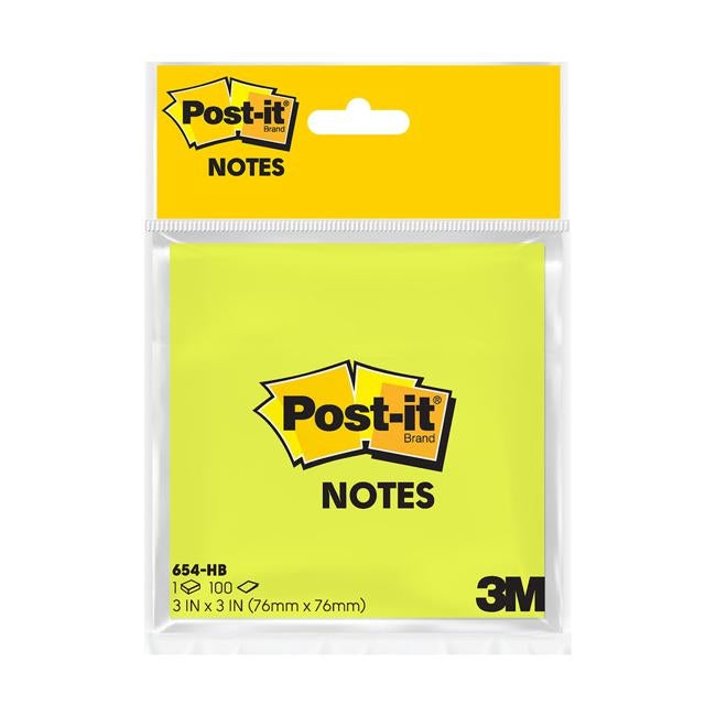 Post-it Notes 654-HB-1 Lime 76mm x 76mm Retail Pk/100 Sheets-Officecentre