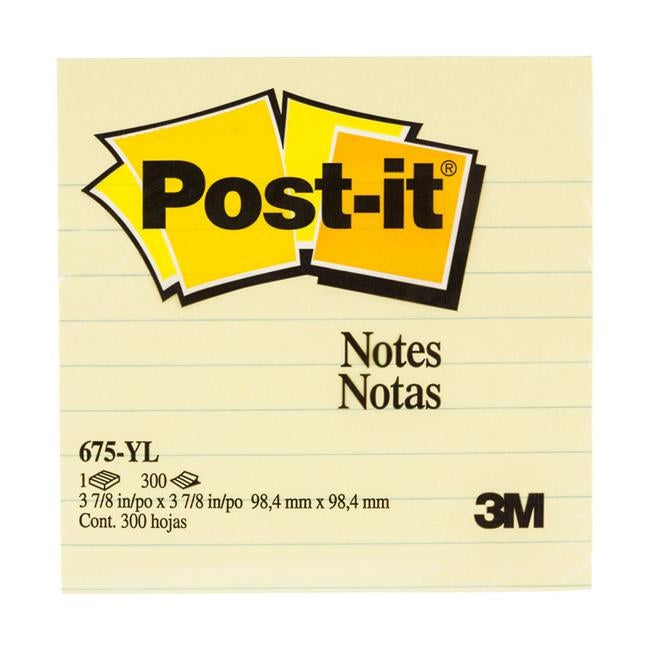 Post-it Notes 675-YL Lined  Yellow 101x101mm 300 sheet pads-Officecentre