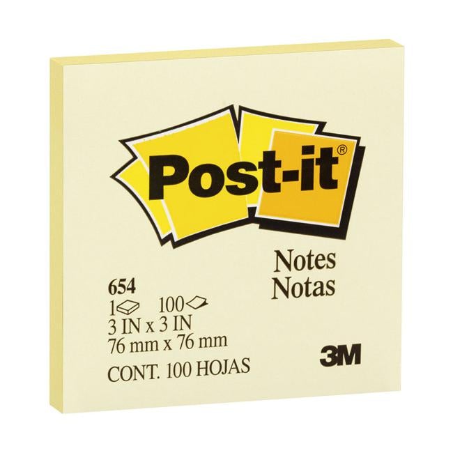 Post-it Notes Yellow 654-1 76x76mm 100 sheet pads-Officecentre