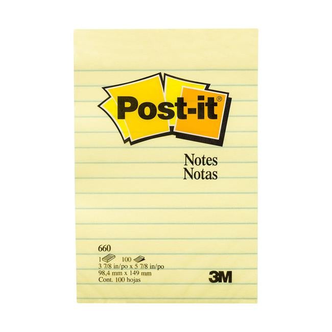 Post-it Notes Yellow 660 Lined  101x152mm 100 sheet pad-Officecentre