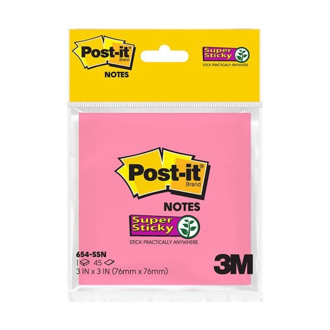 Post-it Super Sticky Notes 654-SSN-N-PINK 76mm x 76mm Retail Pk 45 Sheet pad-Officecentre