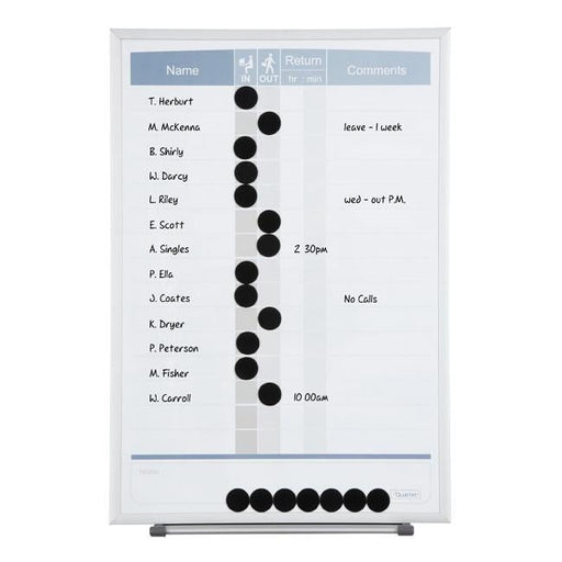 Quartet planner board matrix in/out 280x410mm-Officecentre