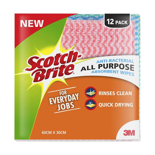 Scotch-Brite Anti-Bacterial All Purpose Absorbent Wipe Pkt/12-Officecentre