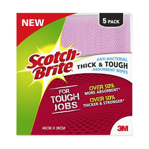 Scotch-Brite Anti-Bacterial Thick and Tough Absorbent Wipe Pkt/5-Officecentre