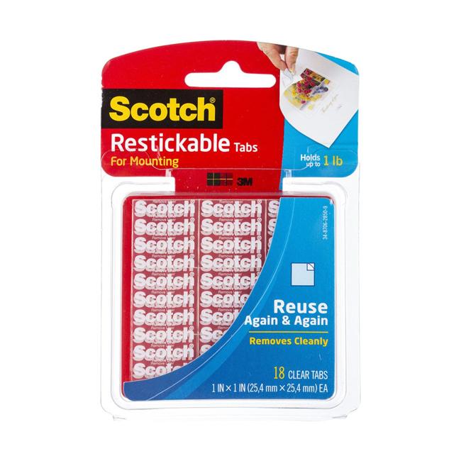 Scotch Restickable Mounting Tabs R100 25x25mm Pkt/18 tabs-Officecentre