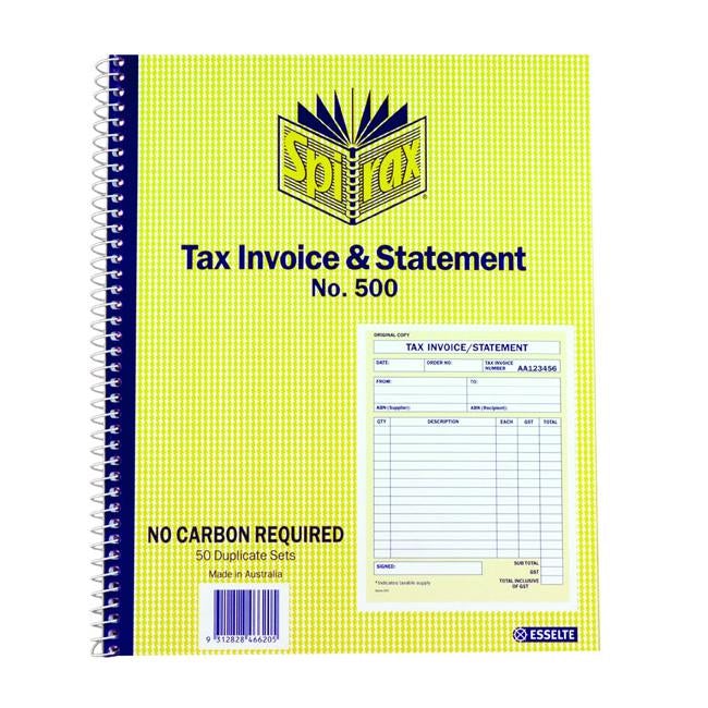 Spirax 500 tax invoice & statement book quarto 250x200mm-Officecentre