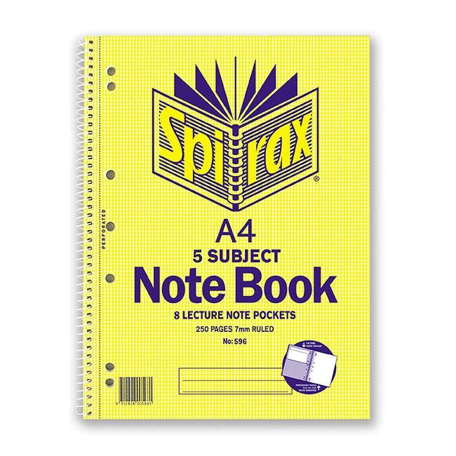 Spirax 596 5 subject notebook a4 250 page-Officecentre