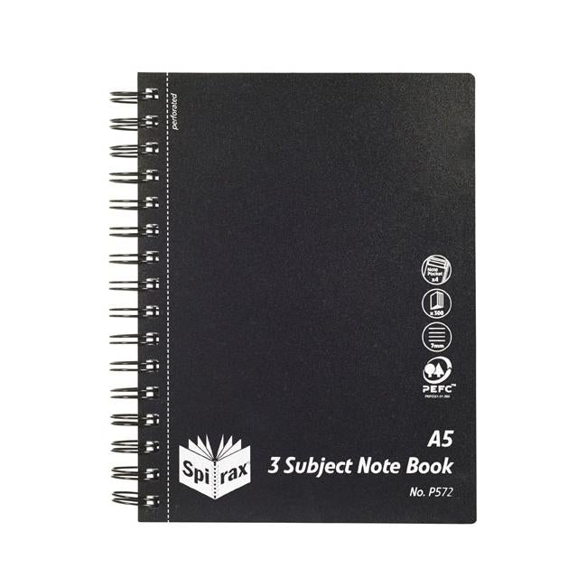 Spirax p572 pp 3 subject book a5 300 pgs blk s/o-Officecentre
