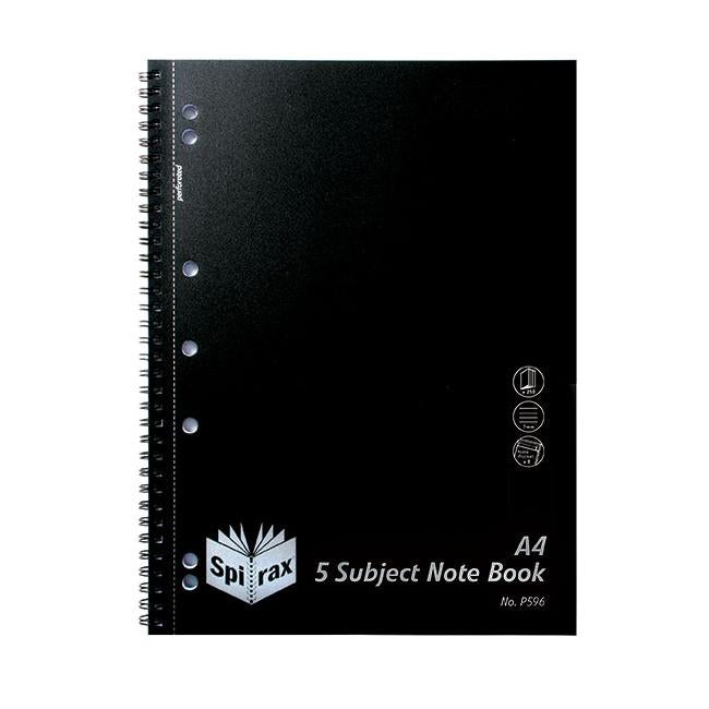 Spirax p596 pp 5 subject notebook a4 250 page black s/o-Officecentre