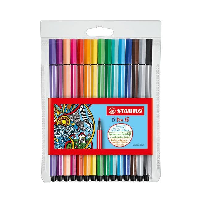 Stabilo pen 68 fibre tip pen asstd wallet 15-Officecentre