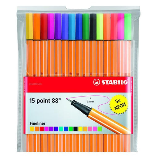 Stabilo point 88 fineliner asstd with neon wallet 15-Officecentre
