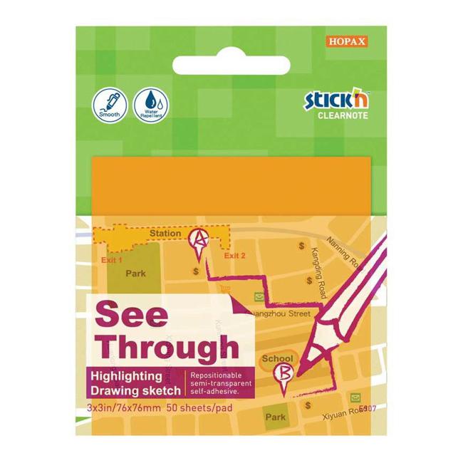 Stick’n Clearnote Orange 76x76mm 50 Sheets Transparent-Officecentre