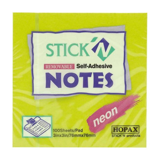 Stick’n Note 76x76mm 100 Sheet Neon Green-Officecentre
