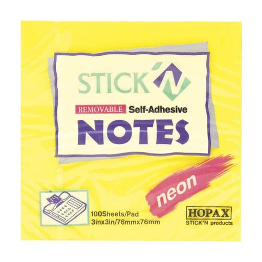 Stick’n Note 76x76mm 100 Sheet Neon Lemon-Officecentre