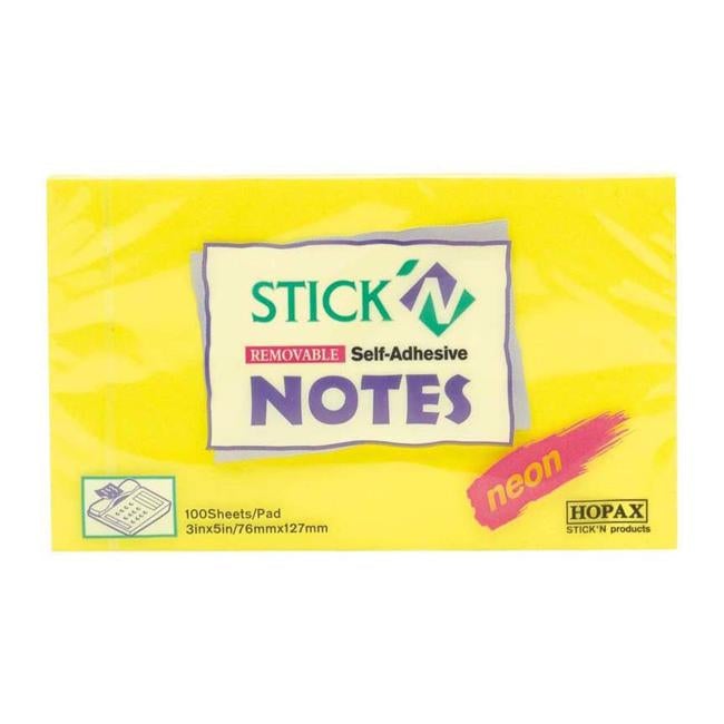 Stick’n Notes 76x127mm 100 Sheet Neon Lemon-Officecentre