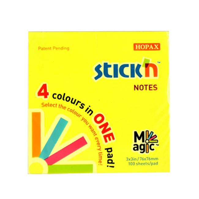 Stick’n Notes Magic Pad Neon 76x76mm 100 Sheets 4 Colours-Officecentre