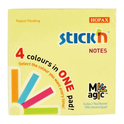 Stick’n Notes Magic Pad Pastel 76x76mm 100 Sheets 4 Colours-Officecentre