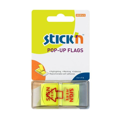 Stick’n Pop Up Flags Sign Here Yellow 45x25mm 50 Sheets-Officecentre