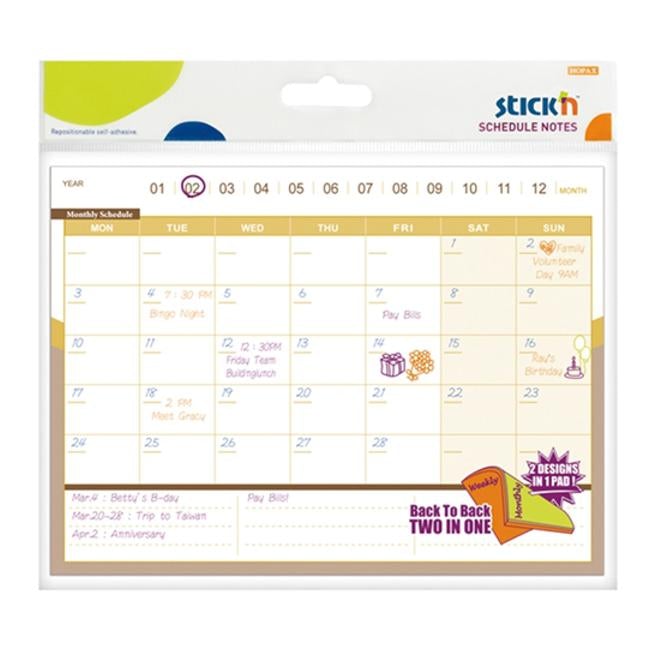 Stick’n Schedule D/S Notes Monthly/Weekly 150x203mm 40 Sheets-Officecentre