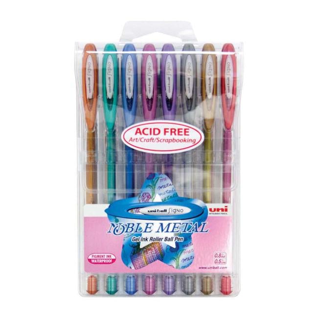 Uni-ball Signo Nobel 0.8mm Metal Capped Pack 8 Asstd UM-120-Officecentre