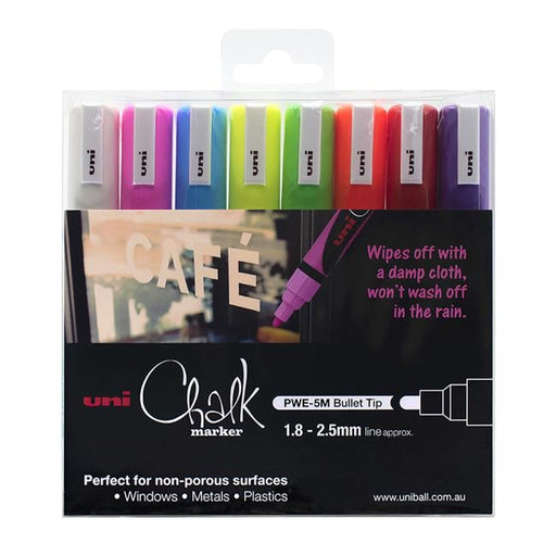Uni Chalk Marker 1.8-2.5mm Bullet Tip 8 Piece Asstd PWE-5M-Officecentre