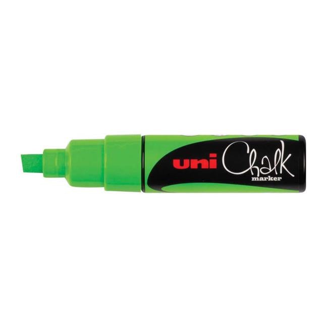 Uni Chalk Marker 8.0mm Chisel Tip Fluoro Green PWE-8K-Officecentre