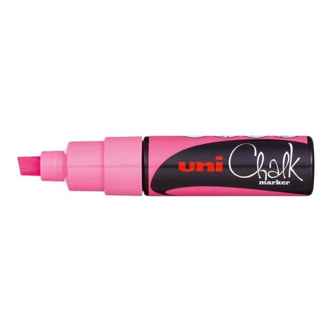 Uni Chalk Marker 8.0mm Chisel Tip Fluoro Pink PWE-8K-Officecentre