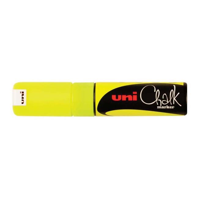 Uni Chalk Marker 8.0mm Chisel Tip Fluoro Yellow PWE-8K-Officecentre