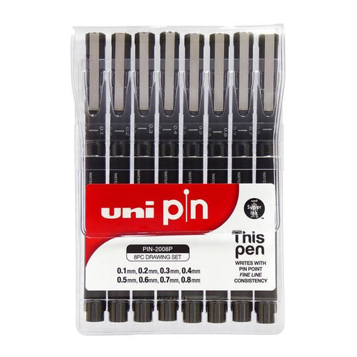 Uni Pin Fineline Permanent Drawing Set 8 Piece-Officecentre